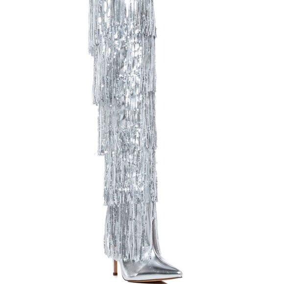 Callie Chrome: Sequin Fringe Silver Stiletto Azalea Wang Boots 9 8 - Picture 7 of 11